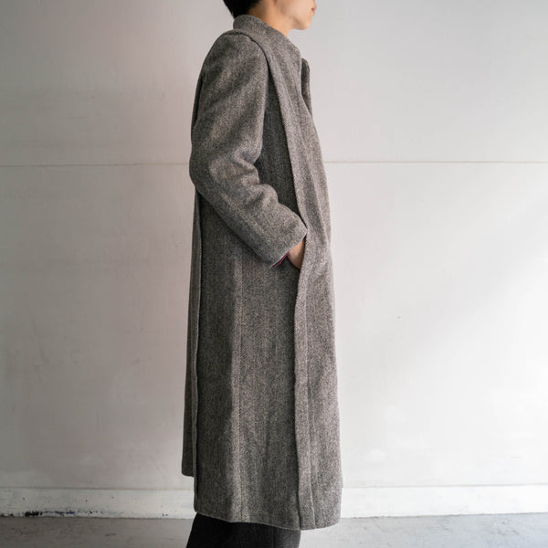 1980s US light gray wool herringbone long coat