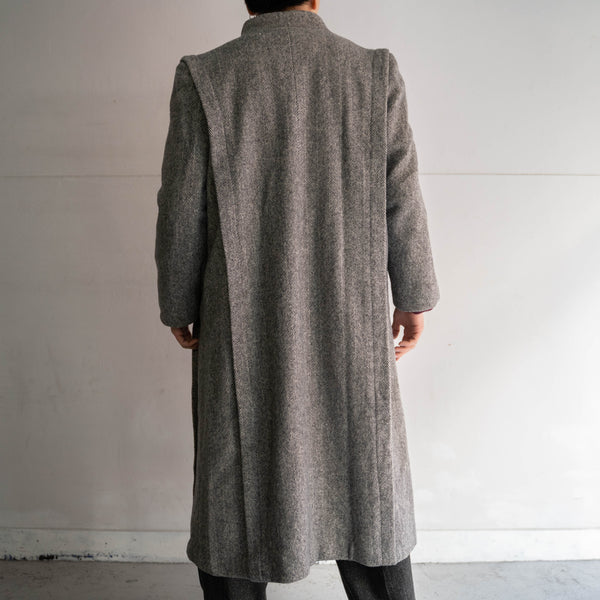 1980s US light gray wool herringbone long coat