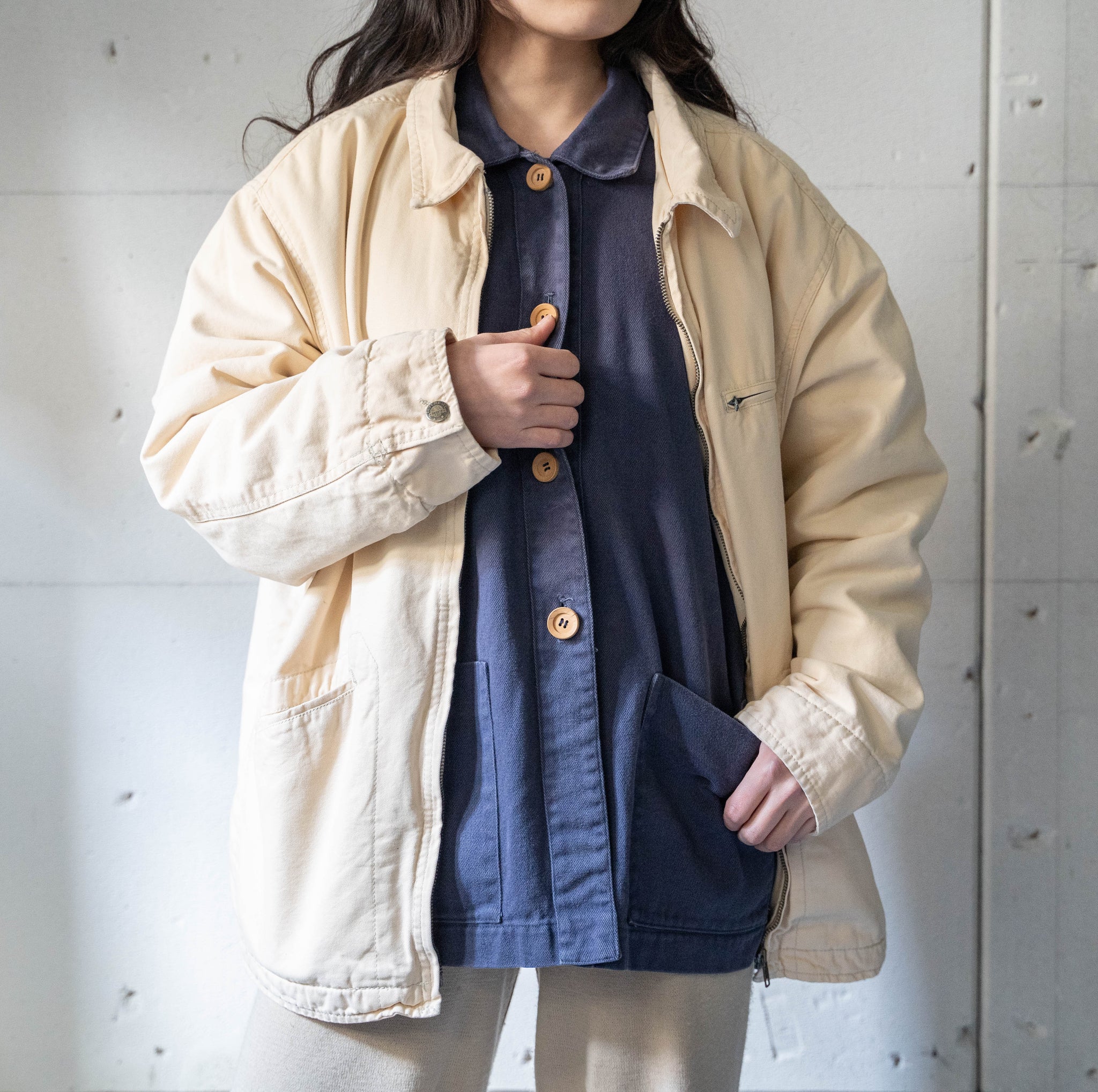 around 1990s pale yellow color padded jacket