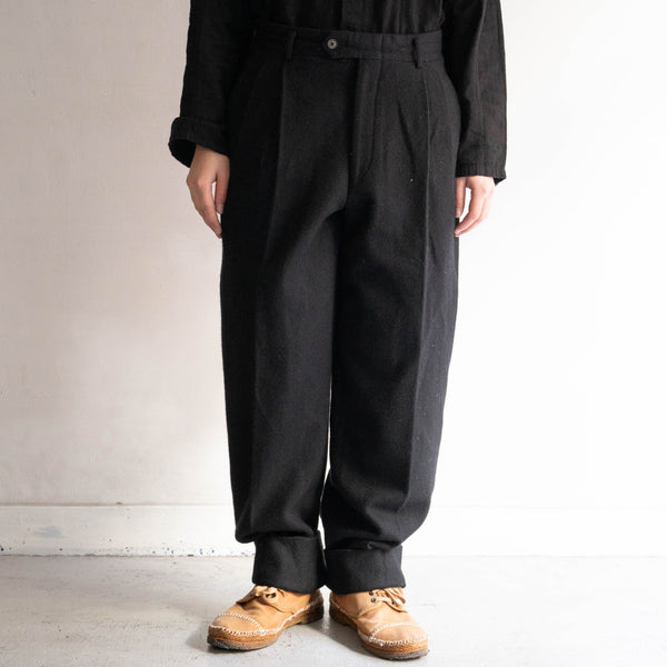 1980-90s japan vintage black wool 2 tack pants