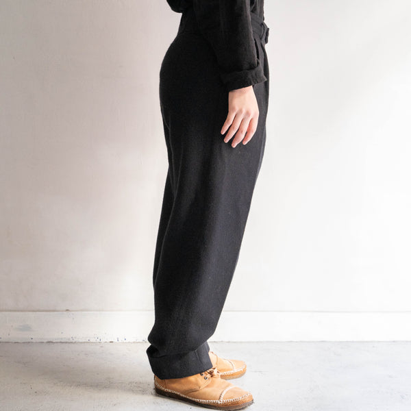 1980-90s japan vintage black wool 2 tack pants