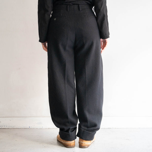 1980-90s japan vintage black wool 2 tack pants