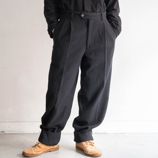 1980-90s japan vintage black wool 2 tack pants