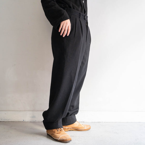 1980-90s japan vintage black wool 2 tack pants