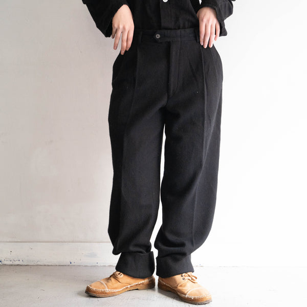 1980-90s japan vintage black wool 2 tack pants