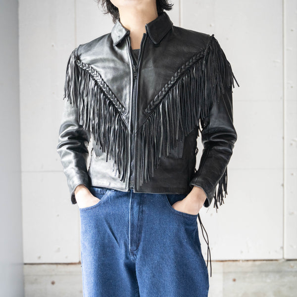 around1980s western fringe leather short jacket