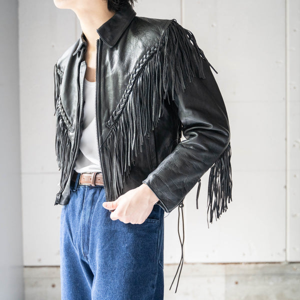 around1980s western fringe leather short jacket