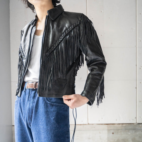 around1980s western fringe leather short jacket