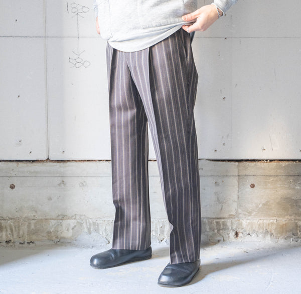 1970s Japan vintage dark brown multi stripe wool pants