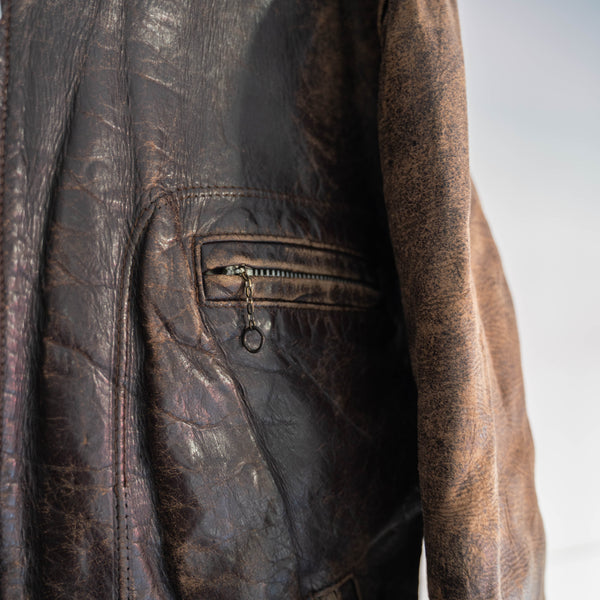 1960-70s Japan vintage brown leather jacket -good boro-