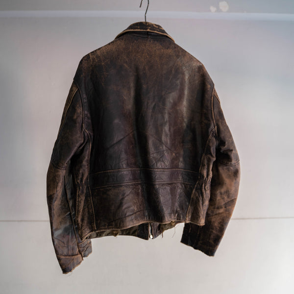 1960-70s Japan vintage brown leather jacket -good boro-