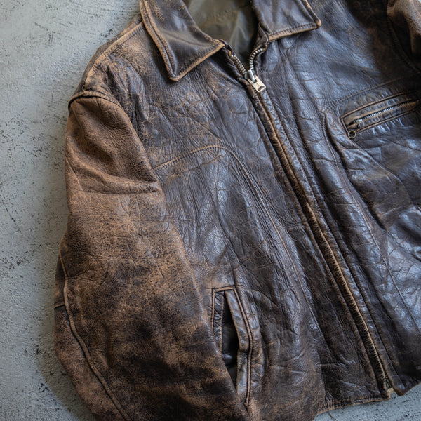 1960-70s Japan vintage brown leather jacket -good boro-