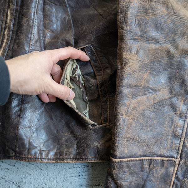 1960-70s Japan vintage brown leather jacket -good boro-