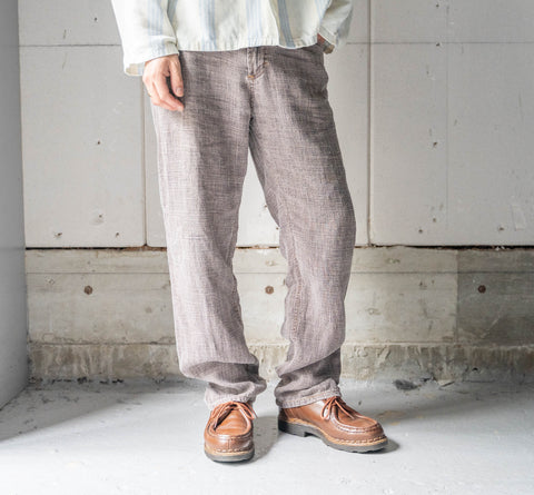 around1990s brown color linen pants -good fade-