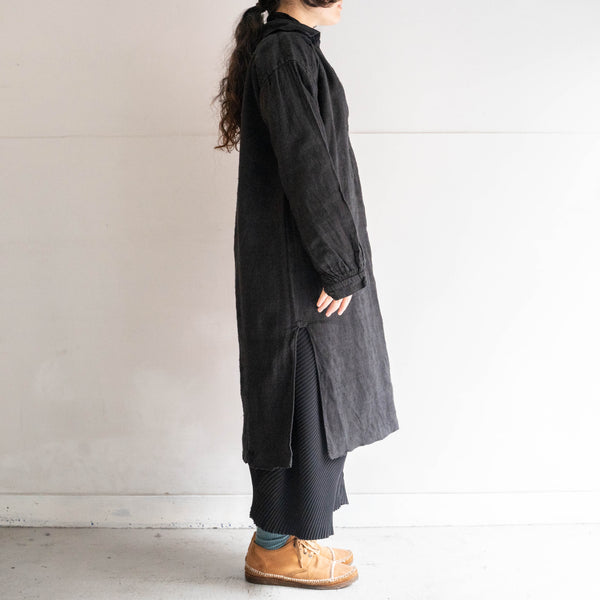 〜1920s France antique linen smock -black dyed-