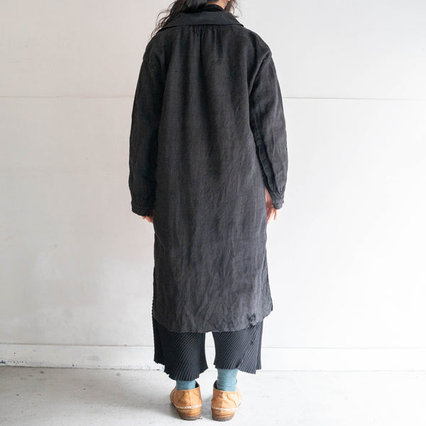 〜1920s France antique linen smock -black dyed-