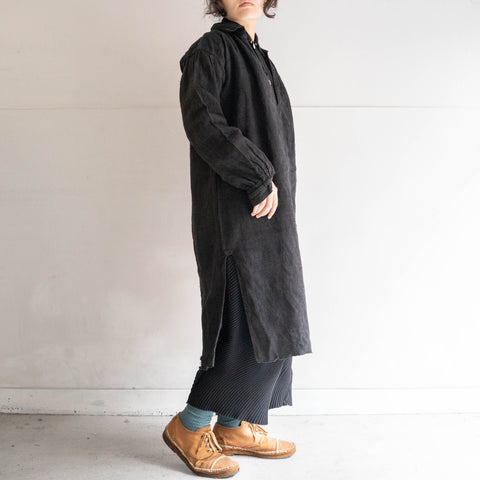 〜1920s France antique linen smock -black dyed-