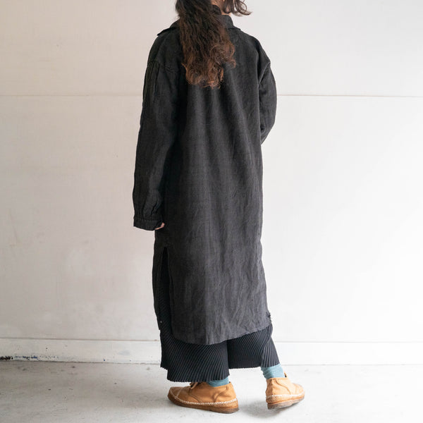 〜1920s France antique linen smock -black dyed-