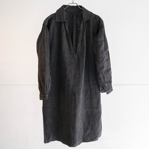 〜1920s France antique linen smock -black dyed-