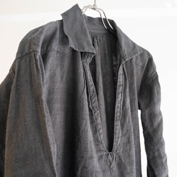 〜1920s France antique linen smock -black dyed-