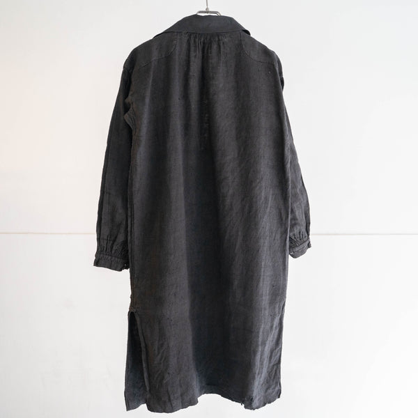 〜1920s France antique linen smock -black dyed-