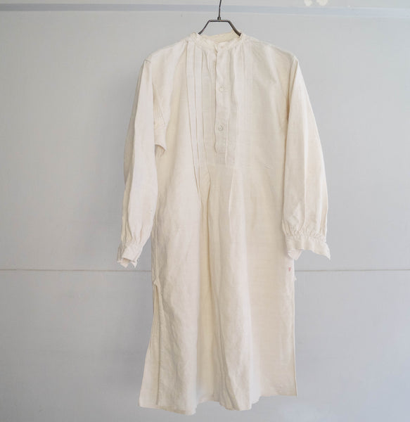 ~1920s France antique linen smock shirt -stand collor type-