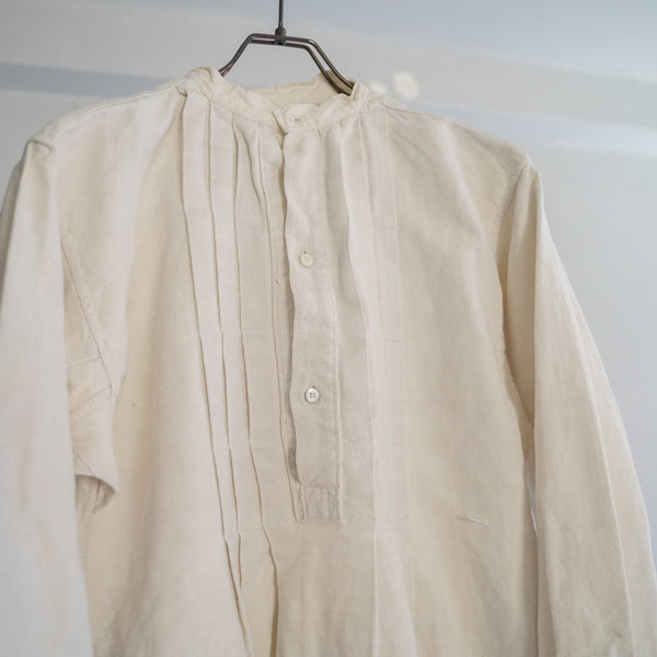 ~1920s France antique linen smock shirt -stand collor type-