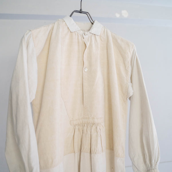 ~1920s France antique linen smock shirt -with good patch & damage-