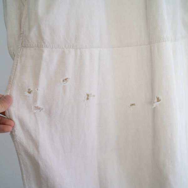 ~1920s France antique linen smock shirt -with good patch & damage-