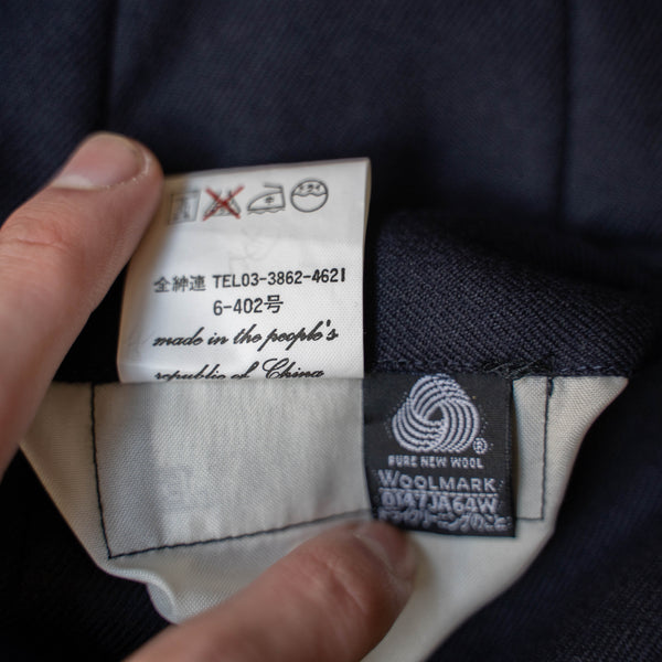1990s Japan vintage navy wool 2 tuck slacks