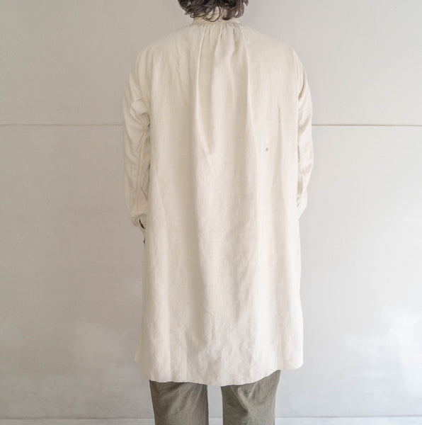 ~1920s France antique linen smock shirt -stand collor type-