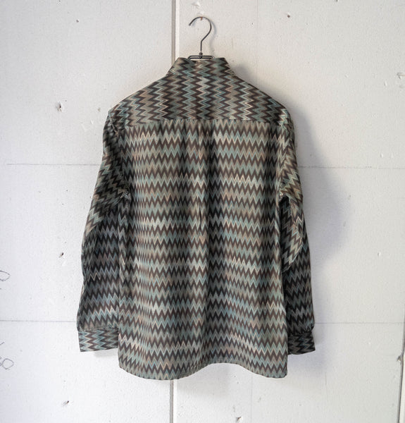 around 1990s rayon × poli all over pattern shirt -unusual fabric-
