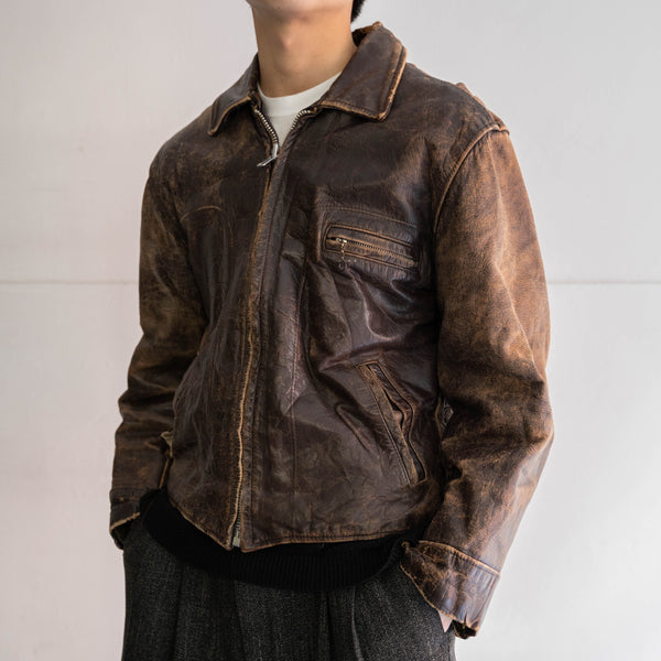1960-70s Japan vintage brown leather jacket -good boro-