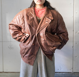 around 1990s Europe brown color strange pattern pocket design leather jacket