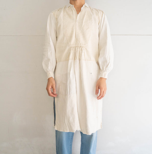 ~1920s France antique linen smock shirt -with good patch & damage-