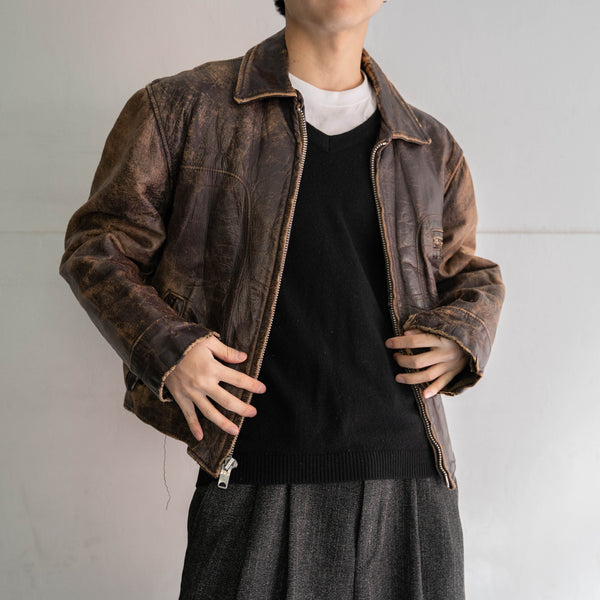 1960-70s Japan vintage brown leather jacket -good boro-