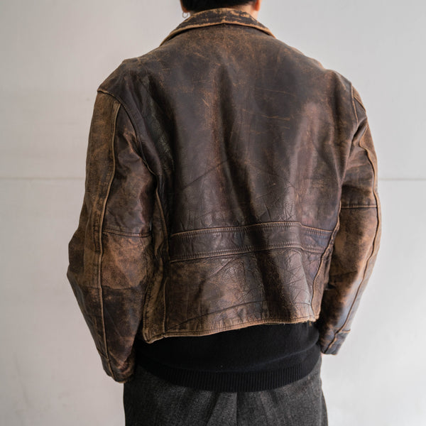 1960-70s Japan vintage brown leather jacket -good boro-