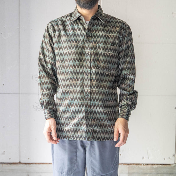 around 1990s rayon × poli all over pattern shirt -unusual fabric-