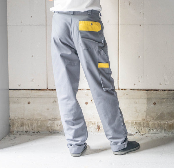 1990-00s Germany gray × yellow work pants