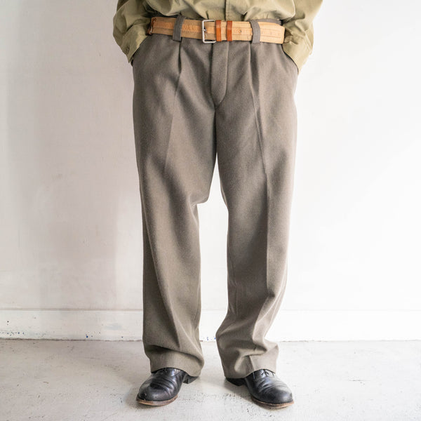 1970s East Germany military khaki beige color one tuck wool pants 'dead stock'