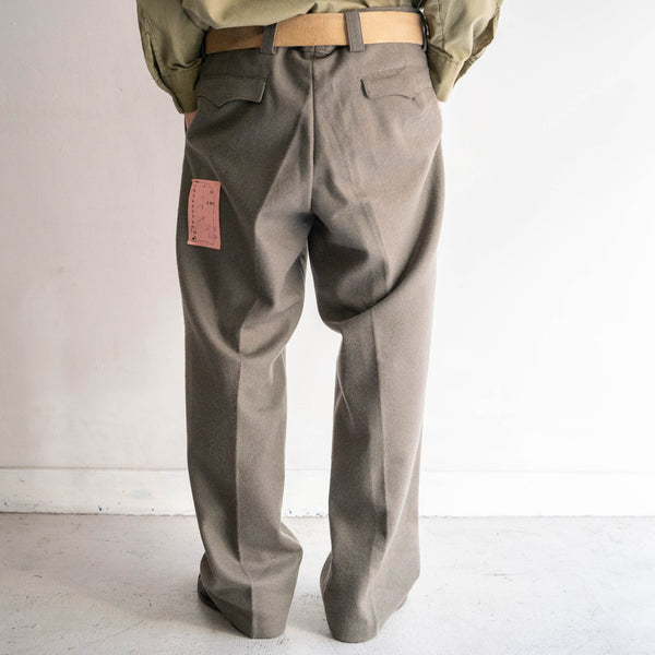 1970s East Germany military khaki beige color one tuck wool pants 'dead stock'