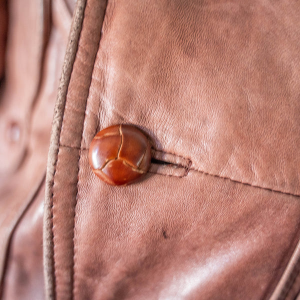 around 1990s Europe brown color strange pattern pocket design leather jacket