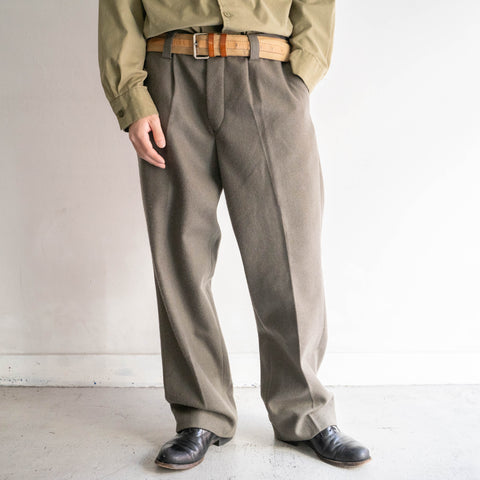 1970s East Germany military khaki beige color one tuck wool pants 'dead stock'