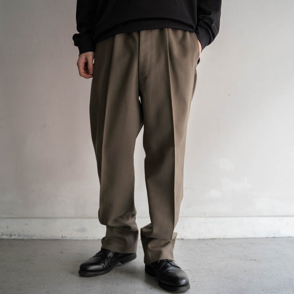 1970s japan vintage khaki beige 1 tuck wool slacks