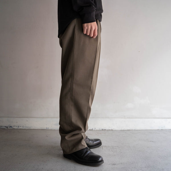 1970s japan vintage khaki beige 1 tuck wool slacks