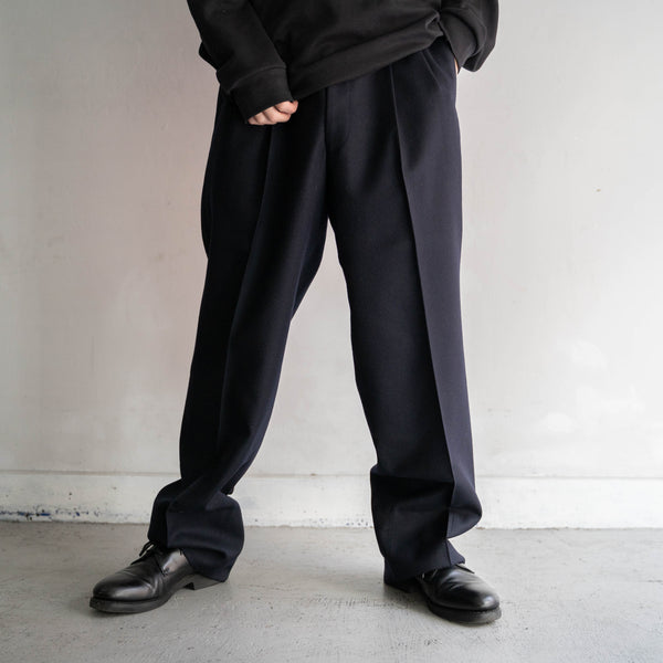 1990s Japan vintage navy wool 2 tuck slacks