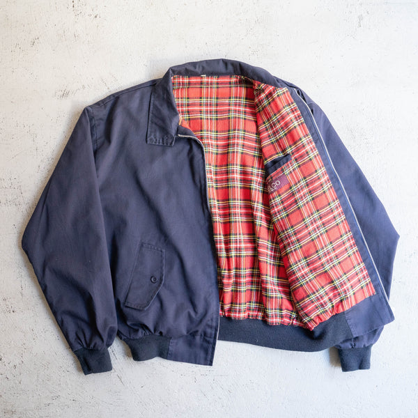 1990s British navy color swing top jacket -check lining-