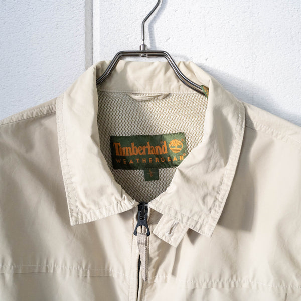 2000s 'Timberland' light beige color cotton × nylon jacket -with chin strap-