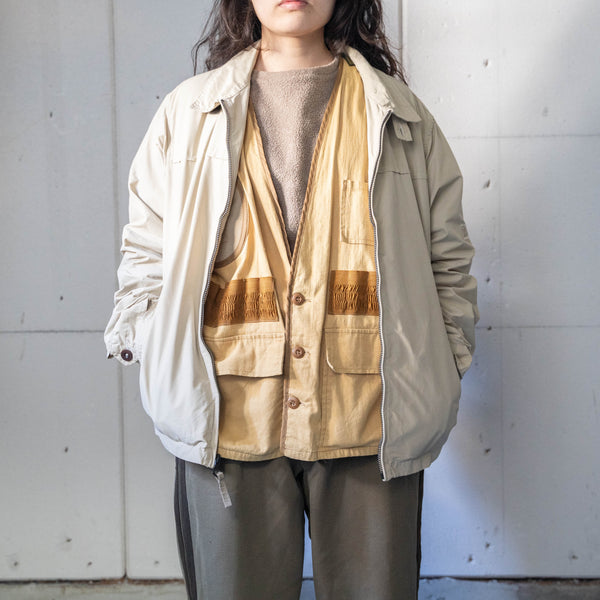 2000s 'Timberland' light beige color cotton × nylon jacket -with chin strap-