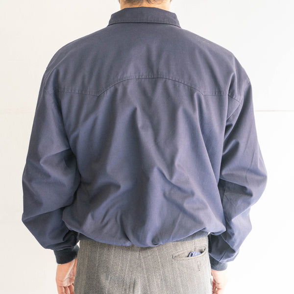 1990s British navy color swing top jacket -check lining-